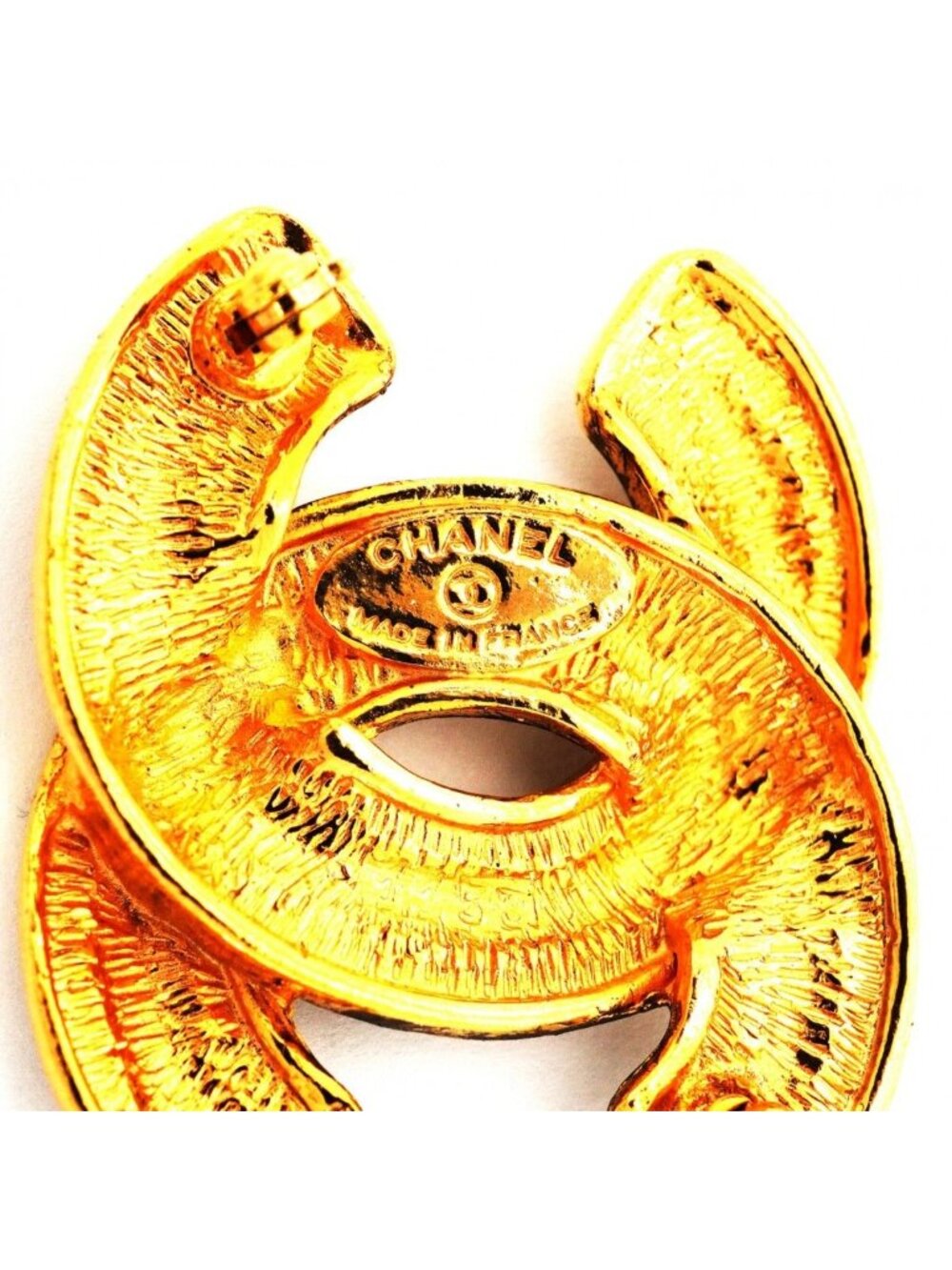 Chanel Brooch Vintage CC Logo Quilted Gold Plated - Picture 4 of 6